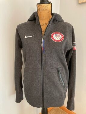 Nike x US Olympic Team Hoodie Grey Sweatshirt Zip Embroidered Women Size L